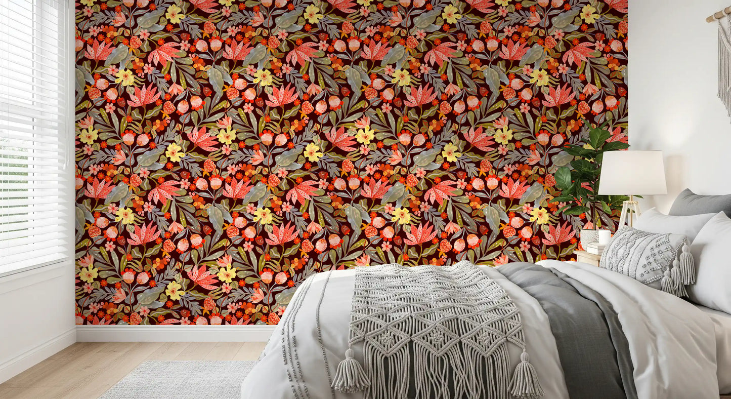 Whimsical Meadow Flora Repeat Wallpaper⁠