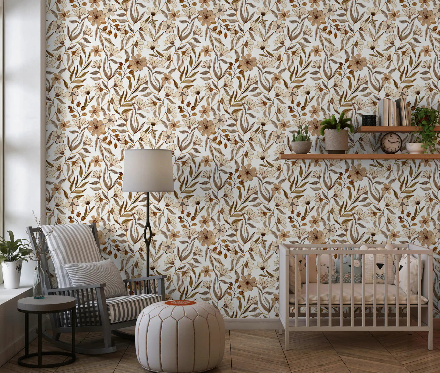 Neutral Watercolor Floral Sketch Wallpaper⁠