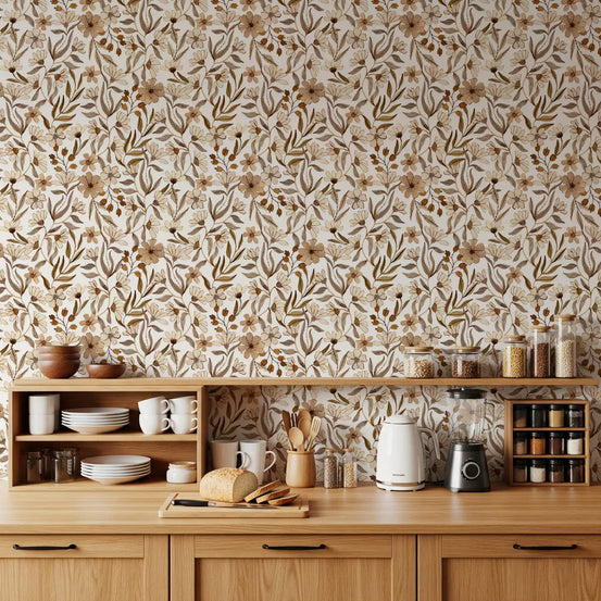 Kitchen  dressed in Neutral Watercolor Floral Sketch wallpaper GD12070