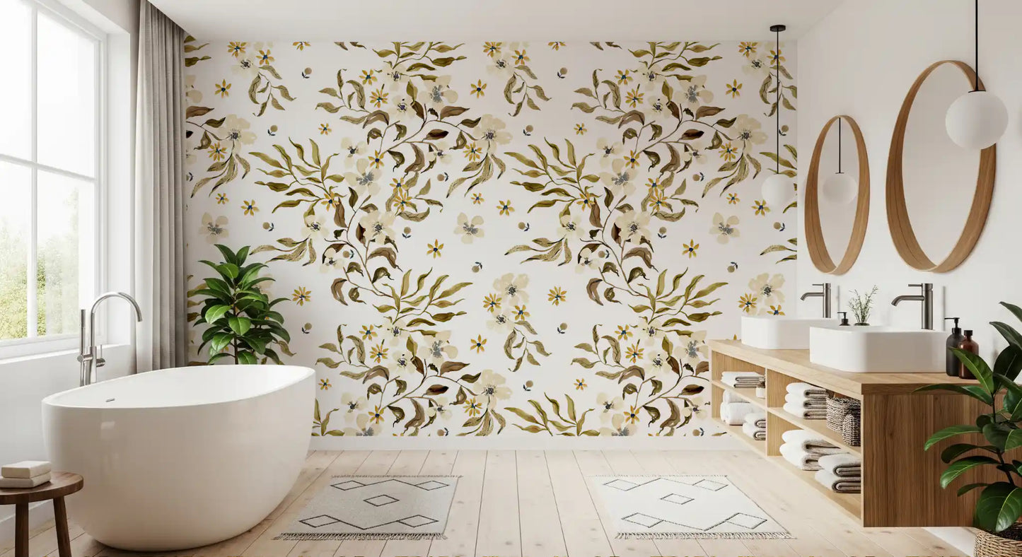 Rustic Earthy Botanical Vines Wallpaper⁠