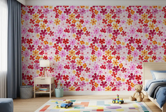 Watercolor Garden Blooms wallpaper cheering a playful nursery GD12073