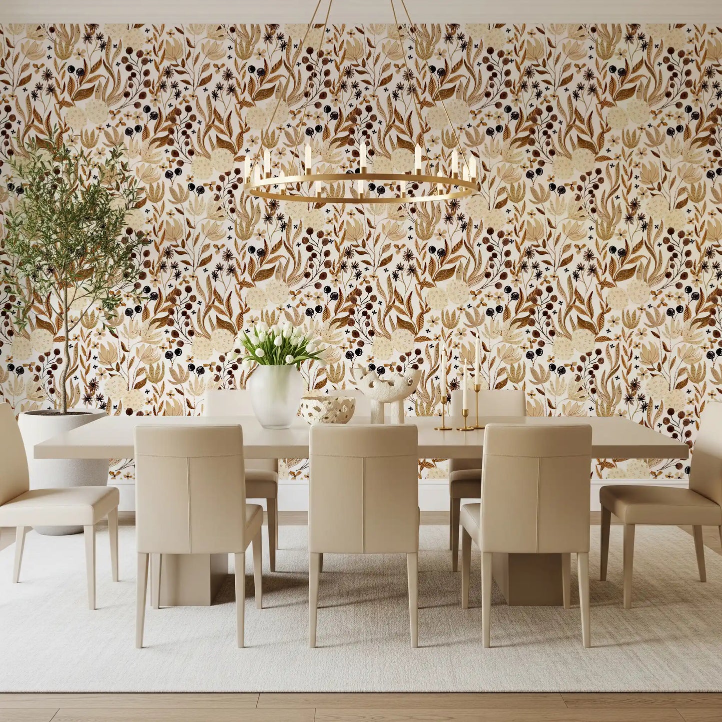 Autumn Meadow Botanical Sketch Wallpaper⁠