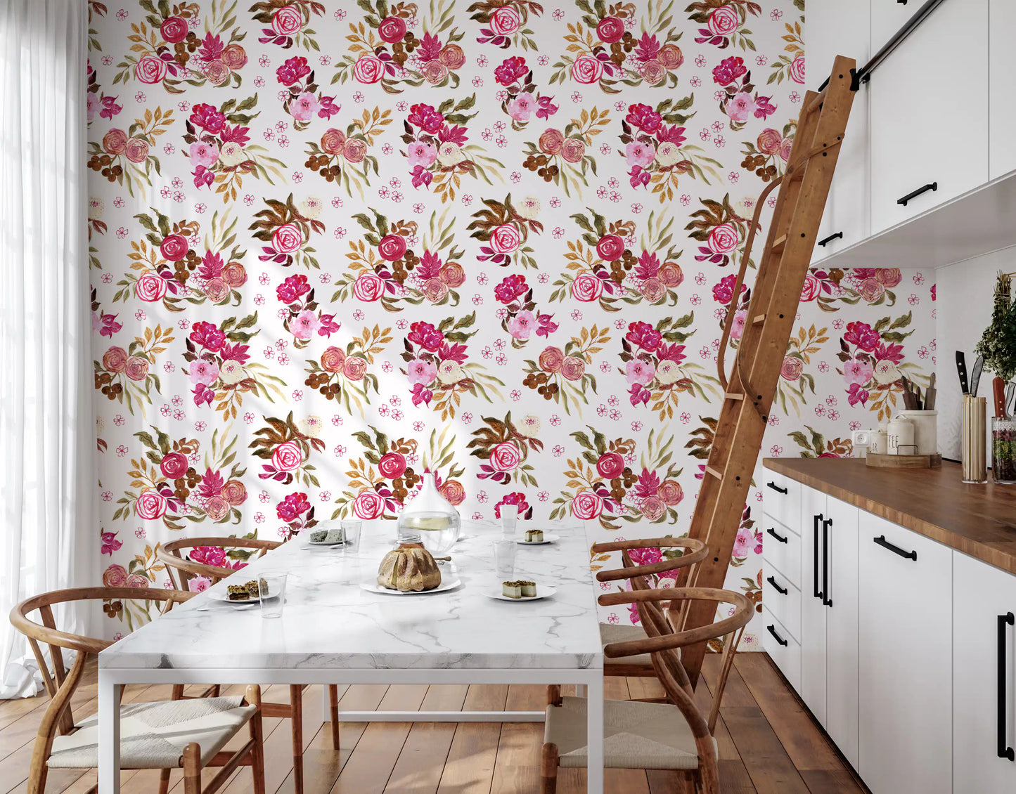 Crimson Rose Watercolor Bouquet Wallpaper⁠