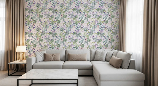 Wildflower wallpaper lets green ferns and blooms fill a living room GD12087
