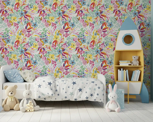 Charming Meadow floral wallpaper filling a bright nursery GD12089
