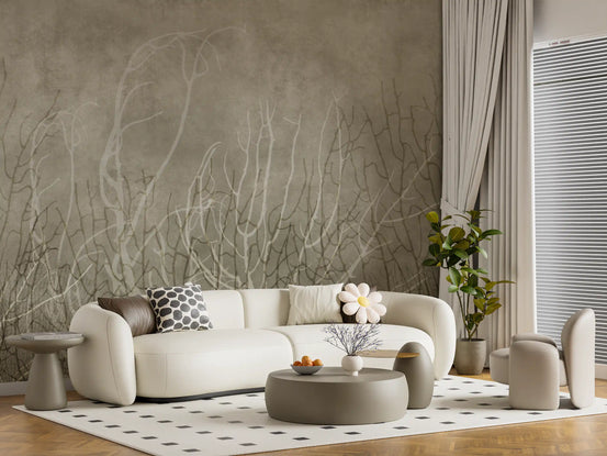 Bisque coral sea fans open a living room feature in this wide wall mural GD12098
