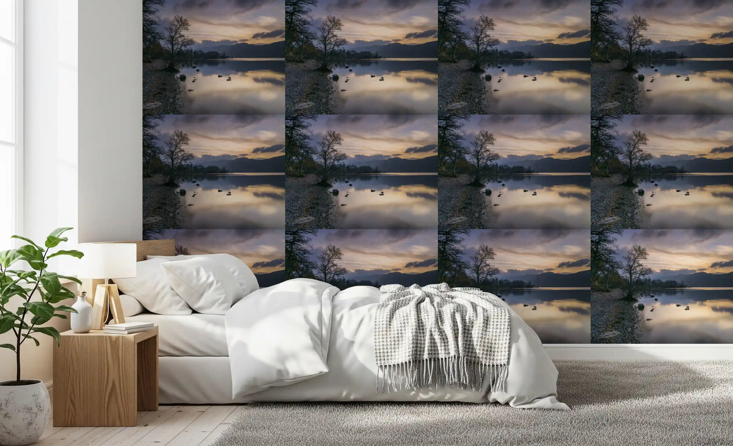 Misty Lake Sunset Horizon Wallpaper⁠
