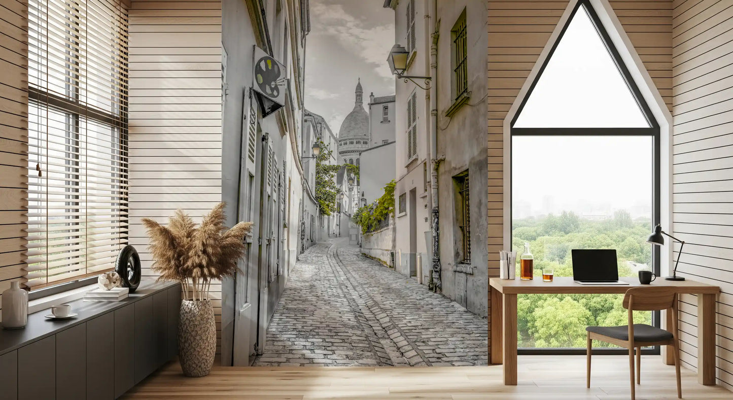 Montmartre Cobbled Parisian Alleyway Wall Mural