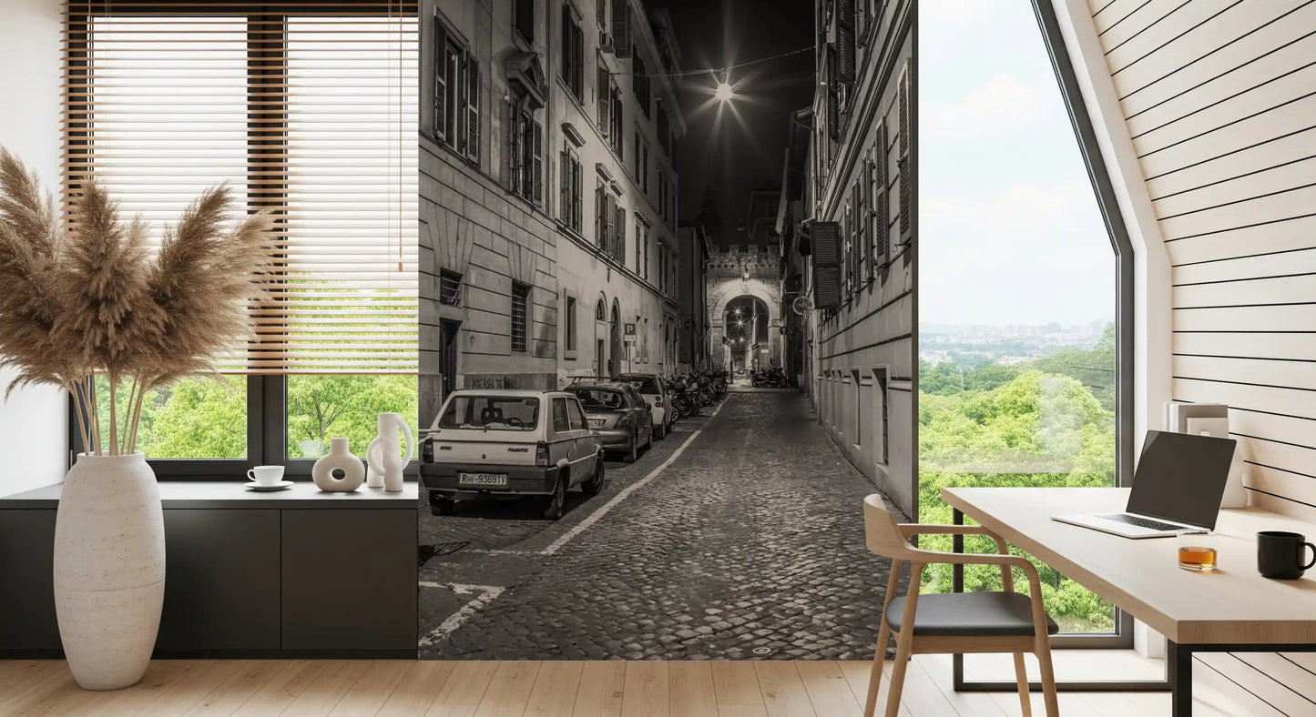 Italian Nighttime Cobblestone Alley Wall Mural