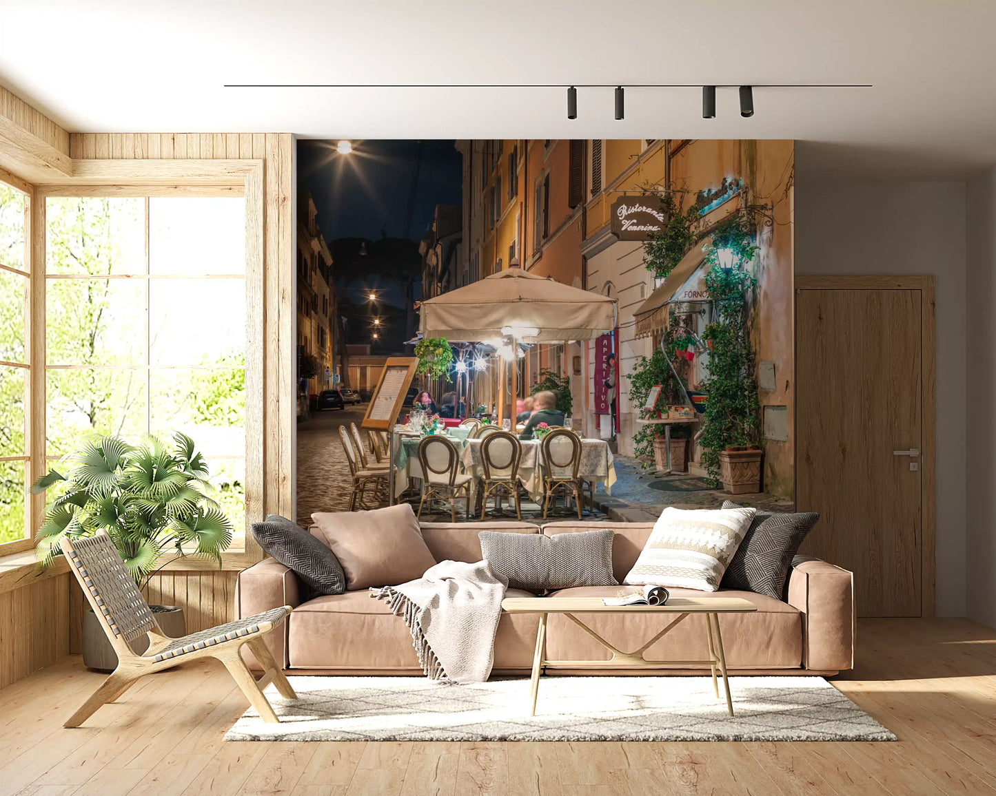 Cobblestone European Evening Bistro Wall Mural