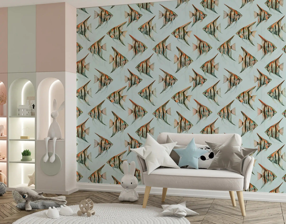 Kids' room freshened by the Origon fish wallpaper GD12129

