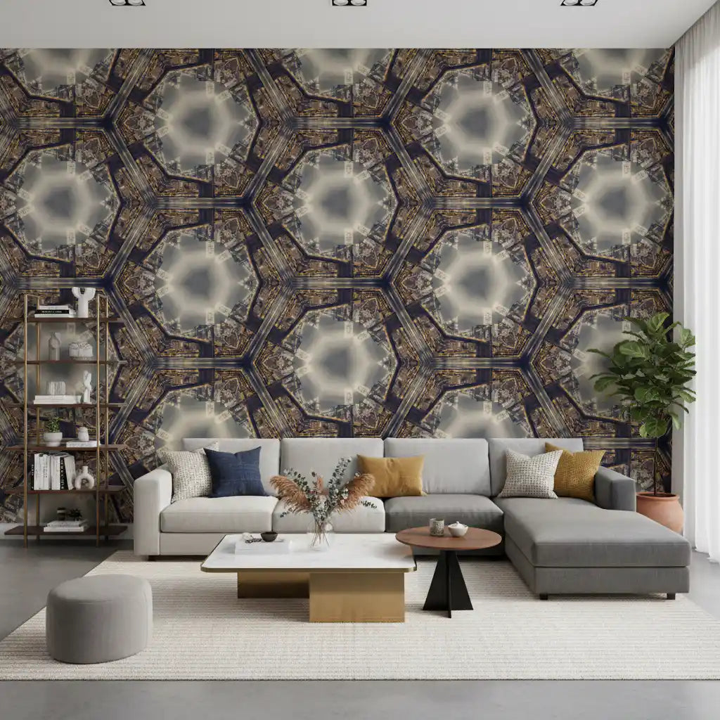 Urban Skyline Starburst Symmetry Wallpaper⁠