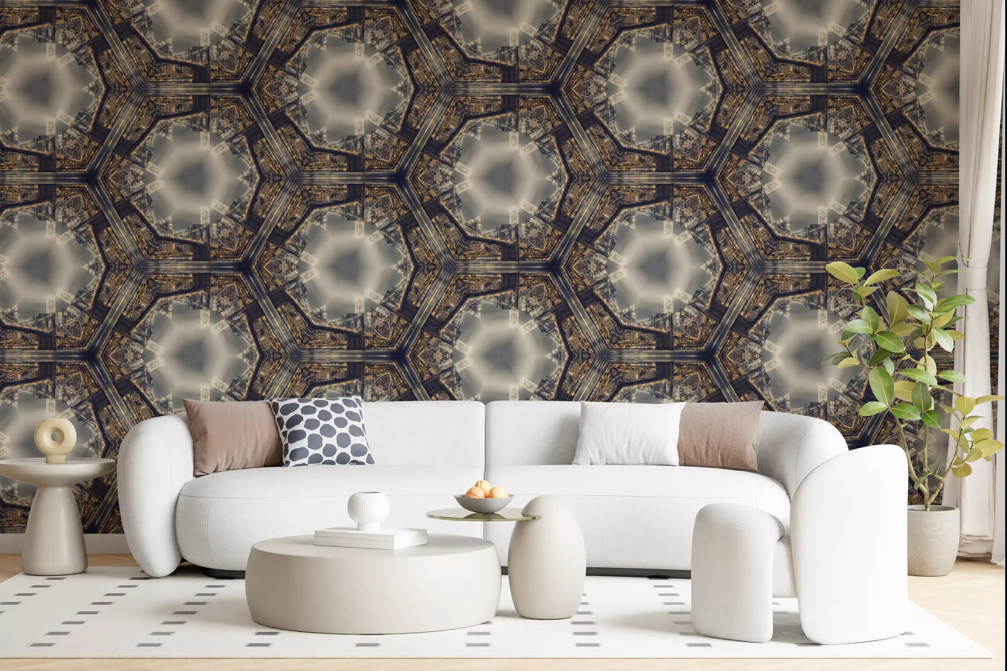 Urban Skyline Starburst Symmetry Wallpaper⁠
