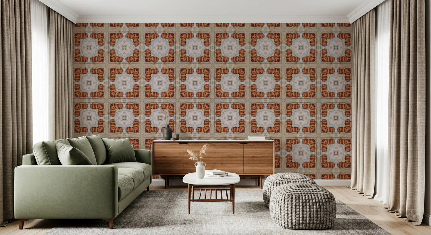 Aged Masonry Geometric Mosaic Wallpaper⁠