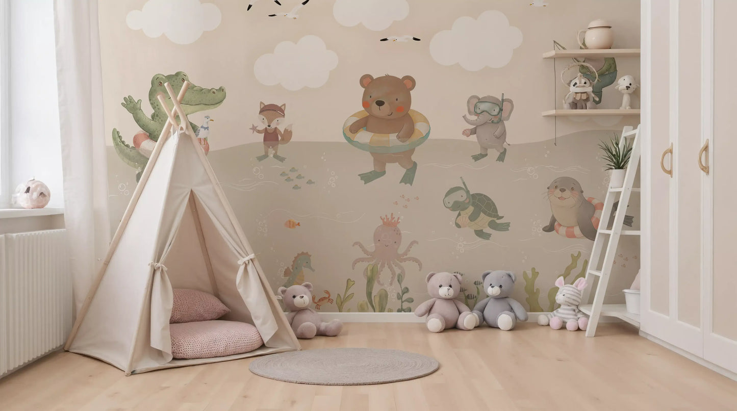 Playful Ocean Friends Illustration Wall Mural
