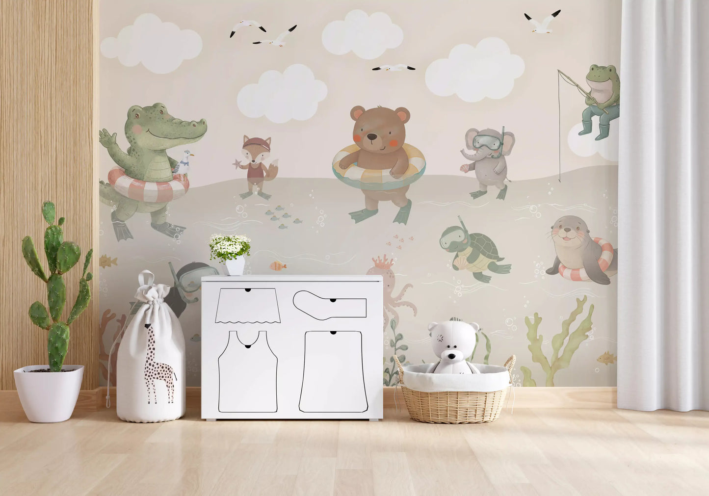 Playful Ocean Friends Illustration Wall Mural