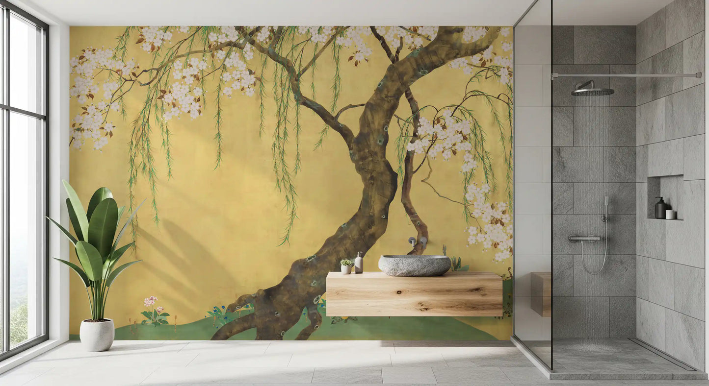 Oriental Willow and Blossom Garden Wall Mural