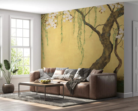 Oriental Willow and Blossom Garden Wall Mural