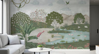 Serene Jungle Stream Illustration Wall Mural
