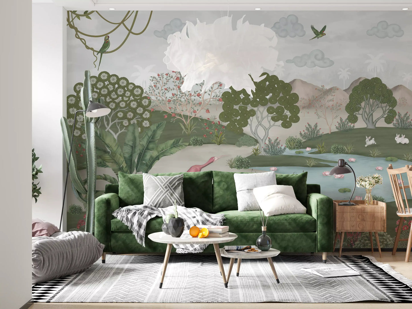 Serene Jungle Stream Illustration Wall Mural