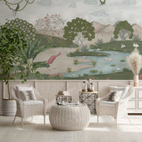 Serene Jungle Stream Illustration Wall Mural