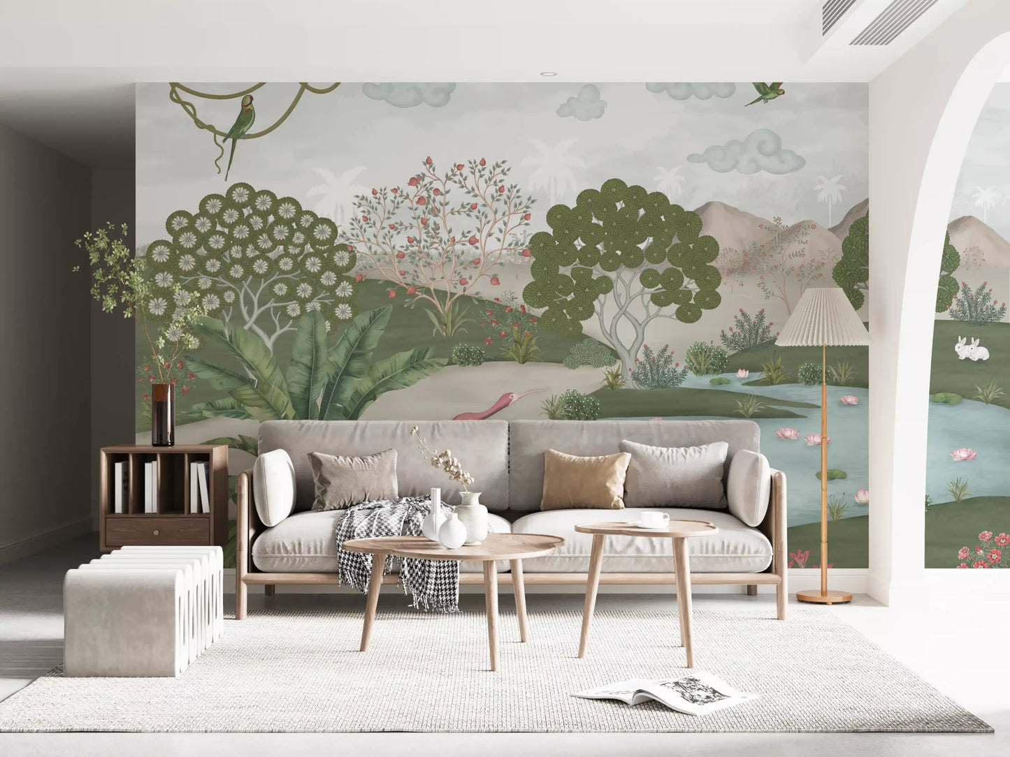 Serene Jungle Stream Illustration Wall Mural