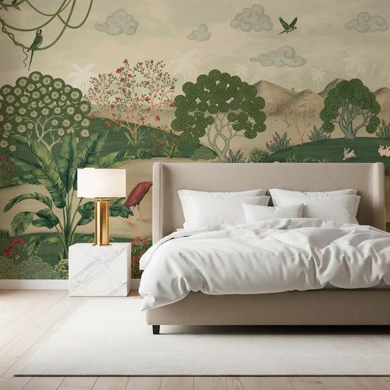 Botanical Heron Meadow Wall Mural