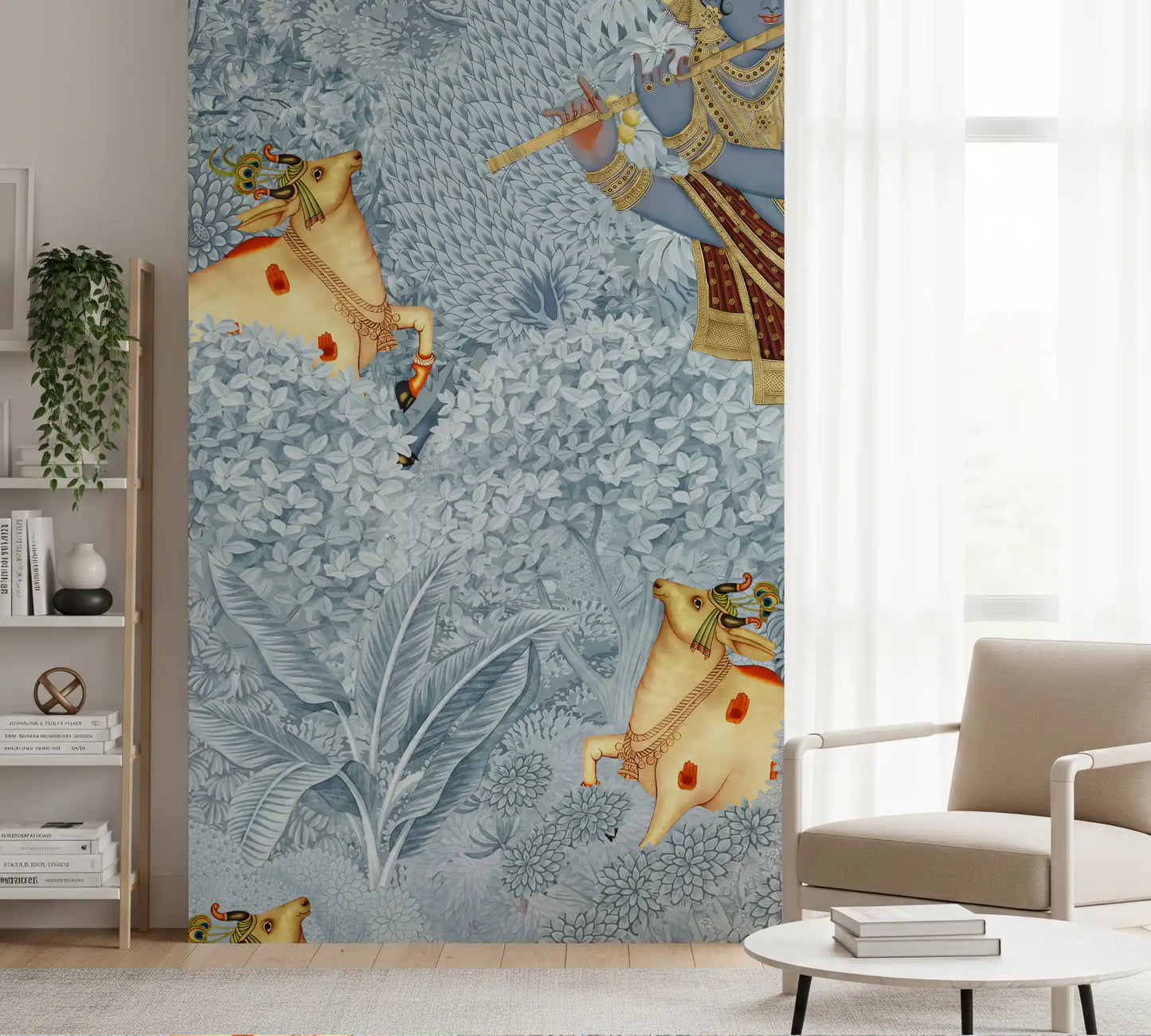 Krishna and Cows Forest Scene Wall Mural