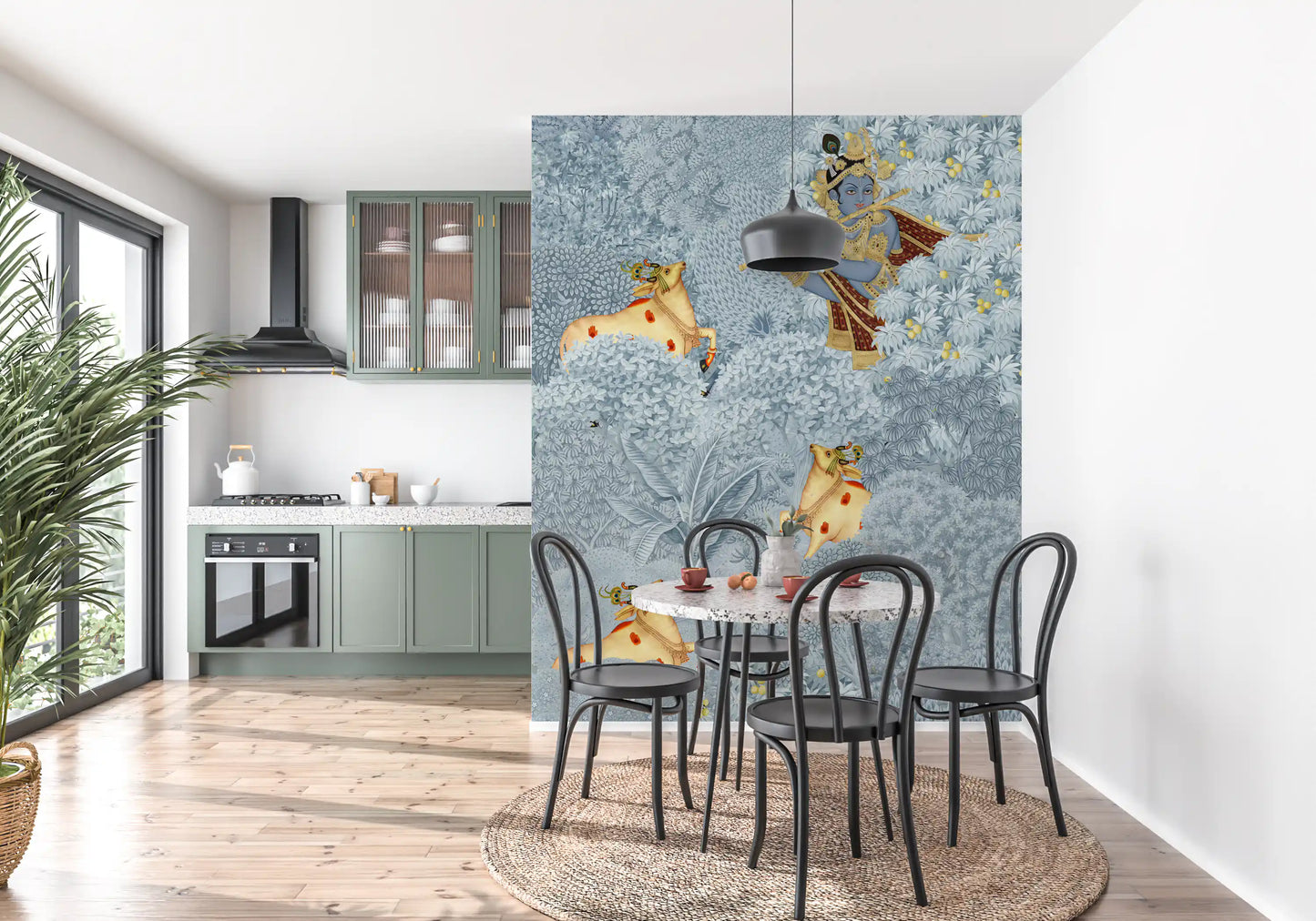 Krishna and Cows Forest Scene Wall Mural