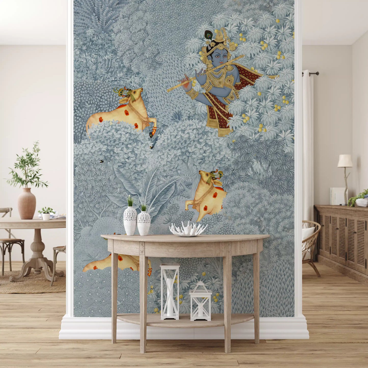 Krishna and Cows Forest Scene Wall Mural