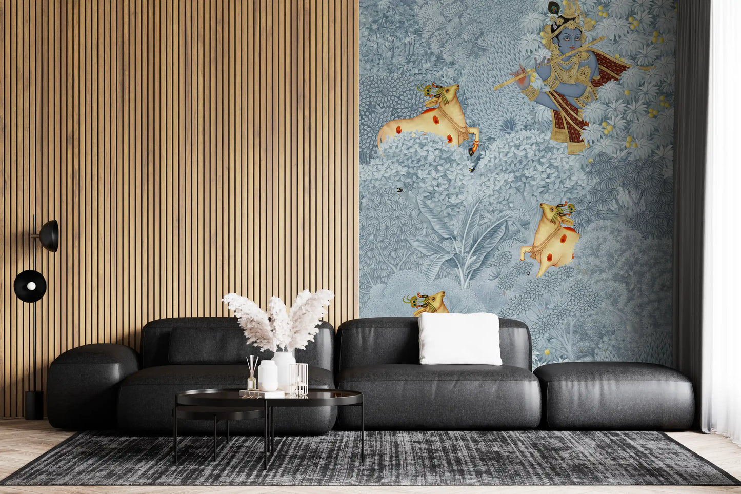 Krishna and Cows Forest Scene Wall Mural