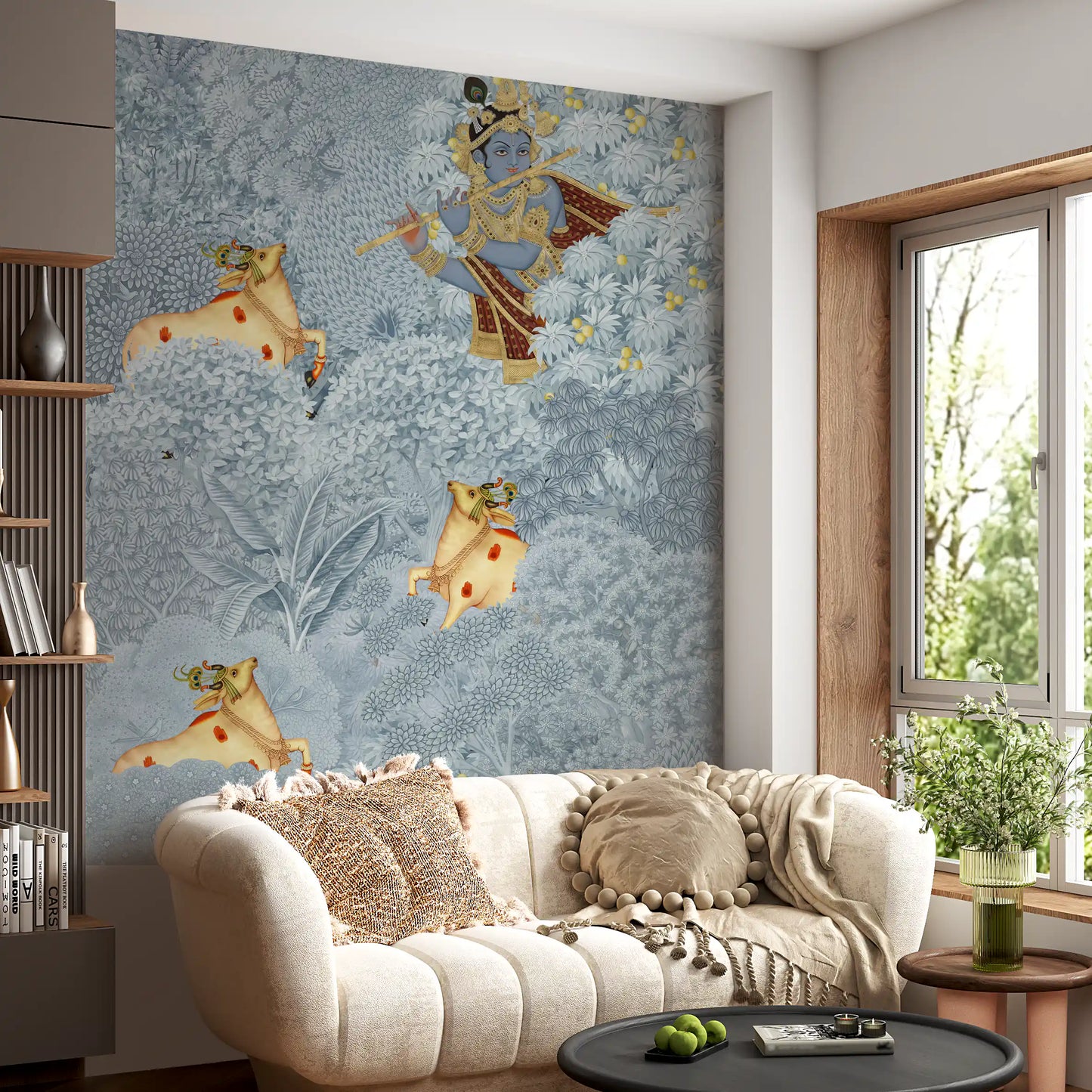 Krishna and Cows Forest Scene Wall Mural