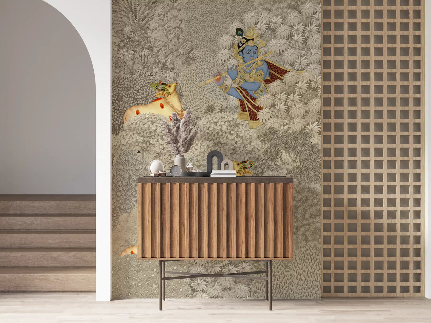 Krishna and Cows Forest Scene Wall Mural