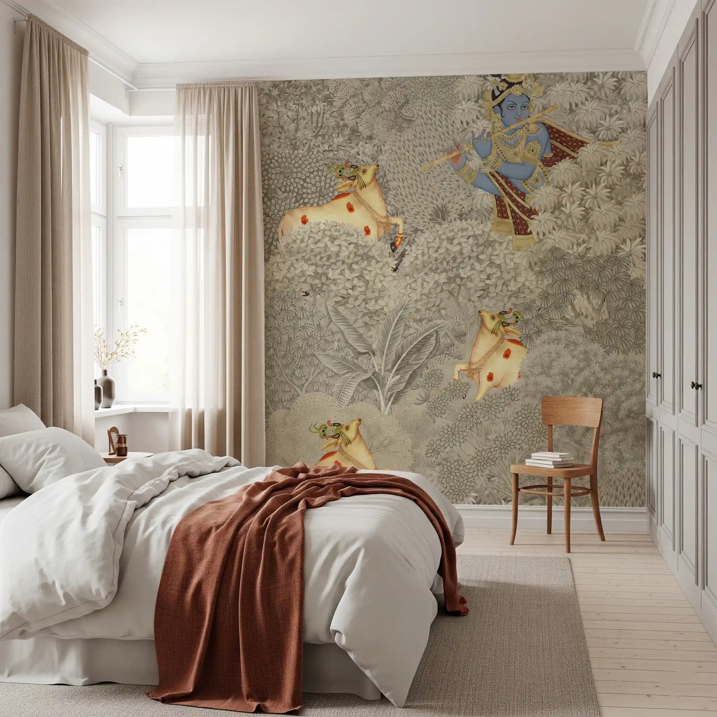 Krishna and Cows Forest Scene Wall Mural