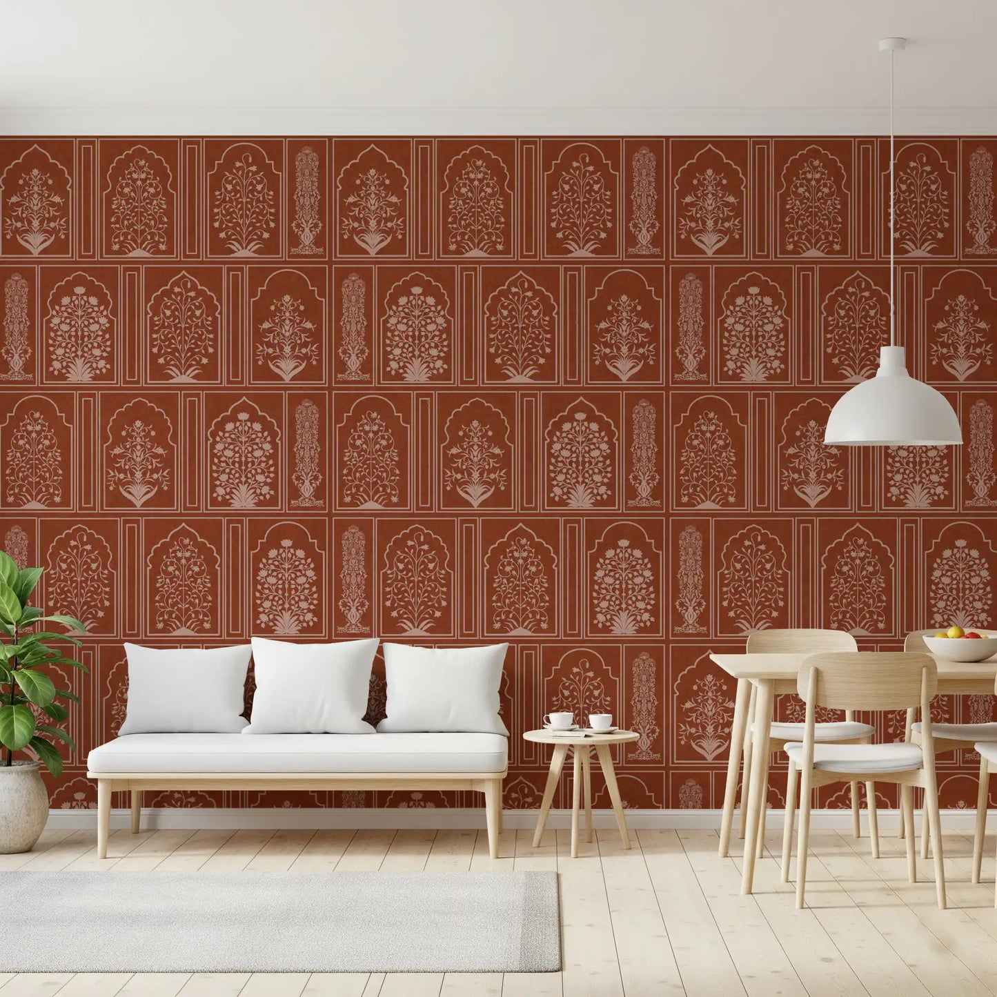 Mughal Terracotta Floral Archway Wall Mural