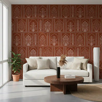 Mughal Terracotta Floral Archway Wall Mural