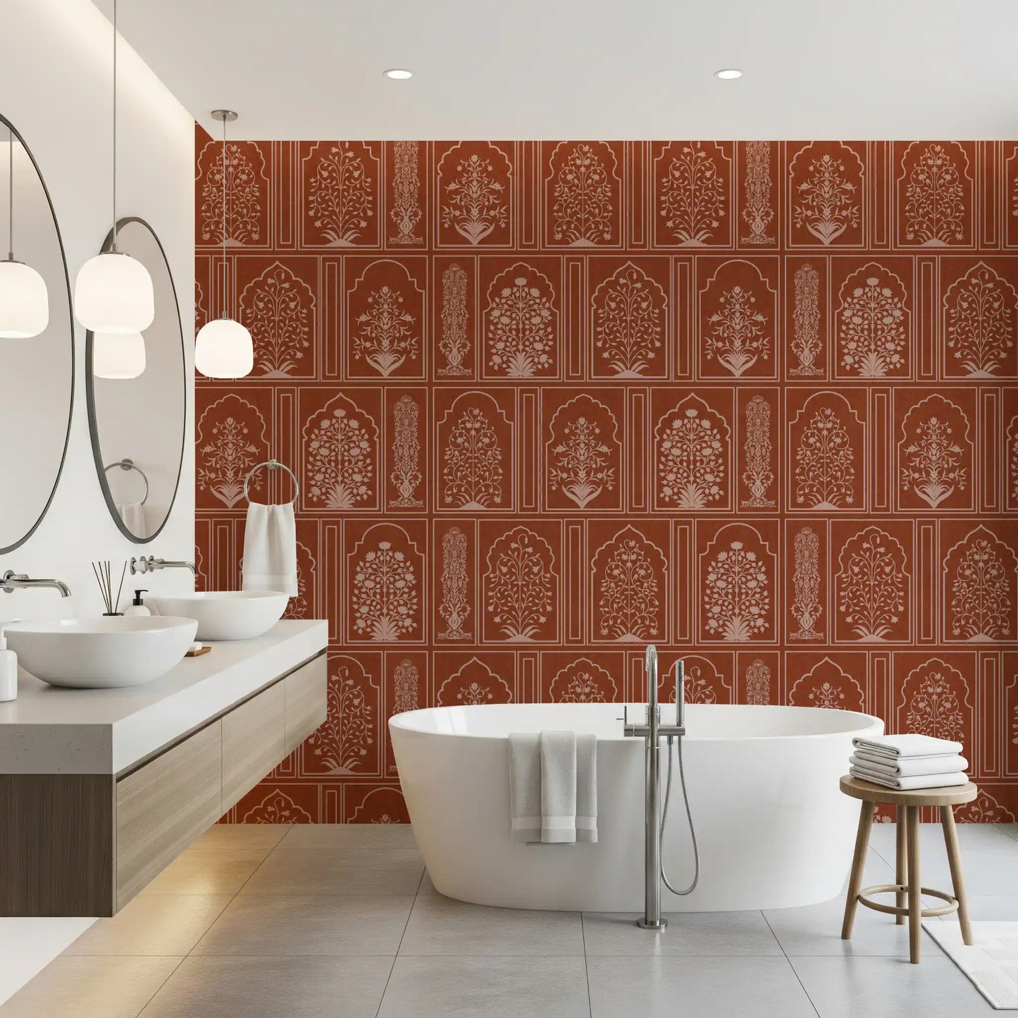Mughal Terracotta Floral Archway Wall Mural
