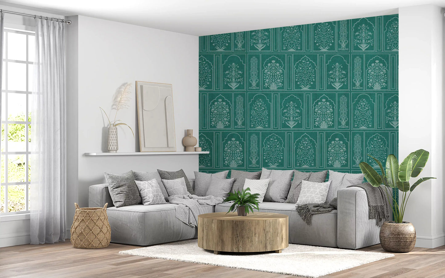 Mughal Garden Teal Archways Wall Mural