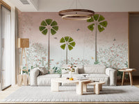 Misty Tropical Palms and Pomegranate Grove Wall Mural