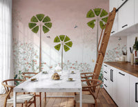 Misty Tropical Palms and Pomegranate Grove Wall Mural