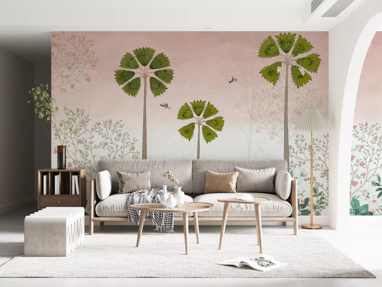 Misty Tropical Palms and Pomegranate Grove Wall Mural