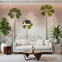 Misty Tropical Palms and Pomegranate Grove Wall Mural