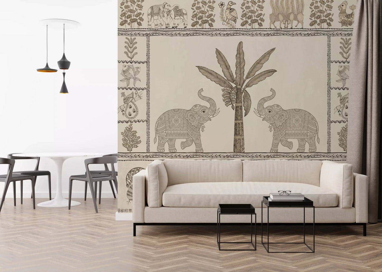 Indian Heritage Elephant and Tree Scene Wall Mural