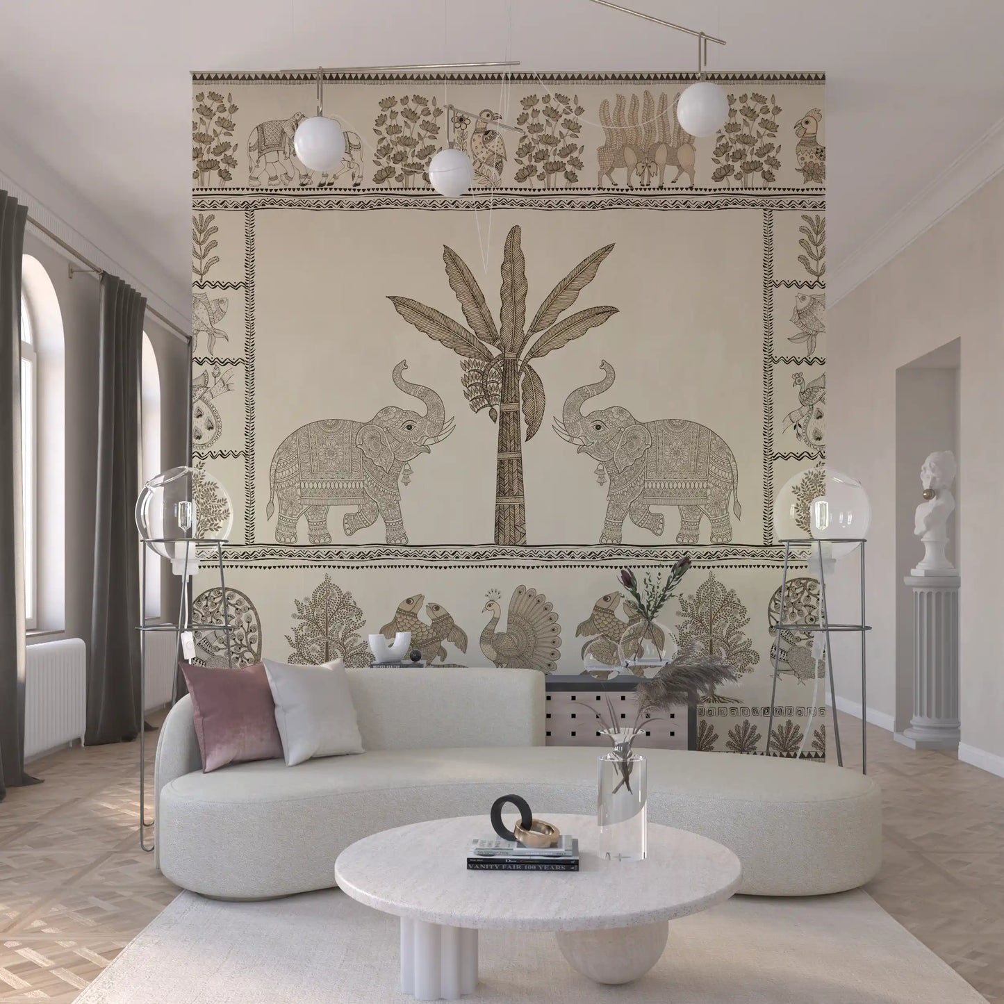 Indian Heritage Elephant and Tree Scene Wall Mural