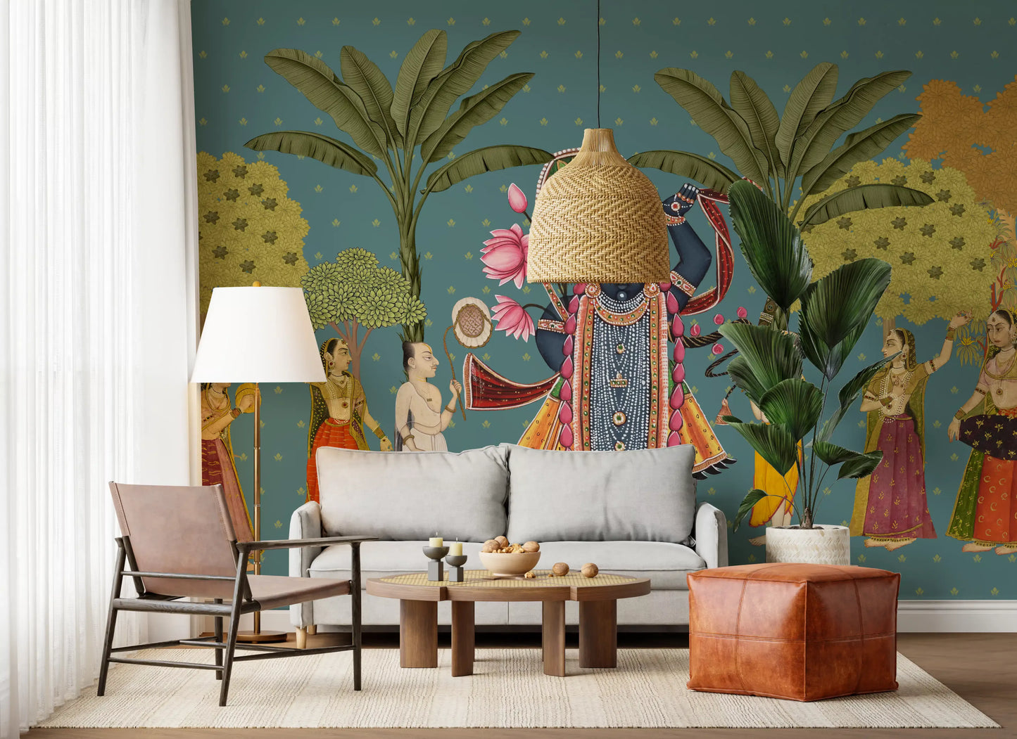 Krishna Divine Garden Illustration Wall Mural