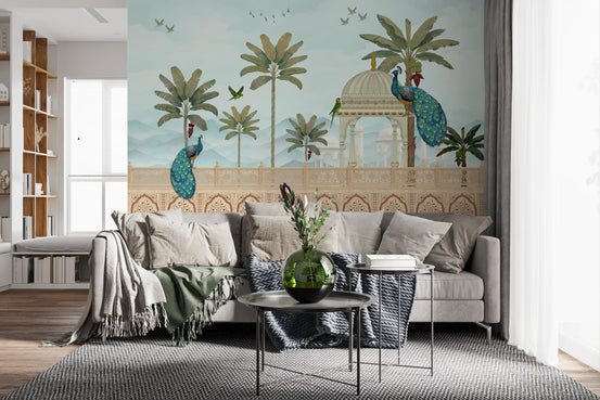 Exotic Mughal Pavilion and Peacocks Wall Mural