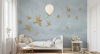 Golden Avian Flight in Misty Clouds Wall Mural