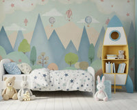 Dreamy Hot Air Balloon Mountain Adventure Wall Mural