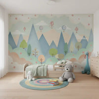 Dreamy Hot Air Balloon Mountain Adventure Wall Mural