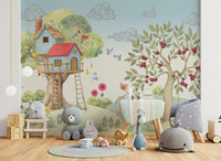 Whimsical Treehouse Garden Adventure Wall Mural
